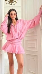 Różowa sukienka mini Pink Romance z rozkloszowanym dołem
