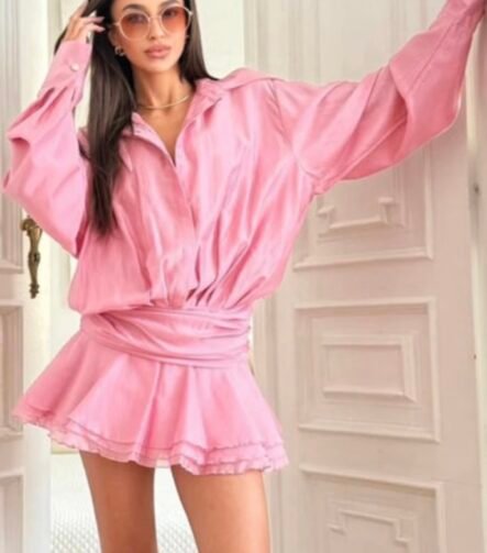 Różowa sukienka mini Pink Romance z rozkloszowanym dołem