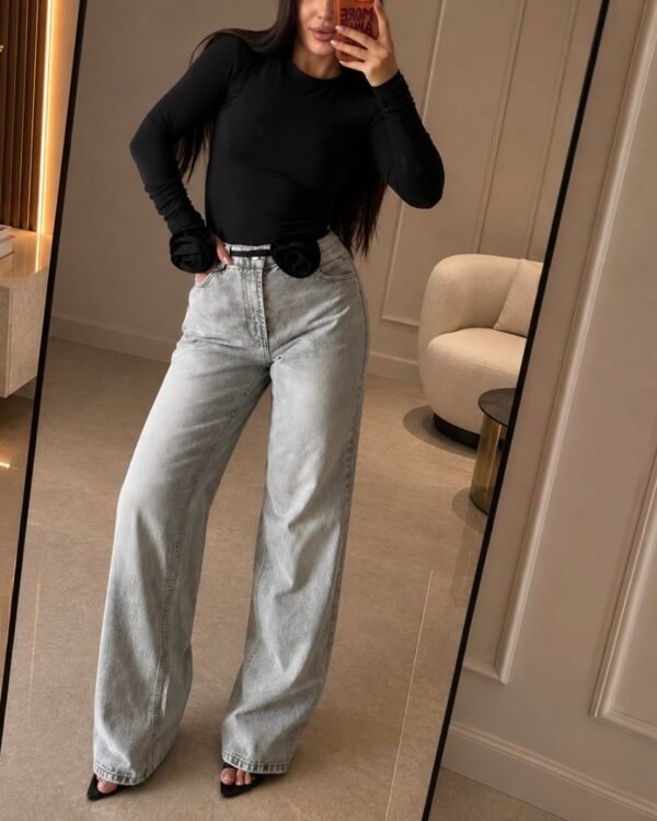 Jeansy Wide Leg - Szare