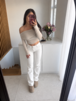Kremowe jeansy damskie Cream Stitch | AMARÉ ATELIER